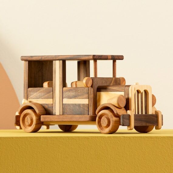 Wooden Large Retro Car Toy: Personalized Name...