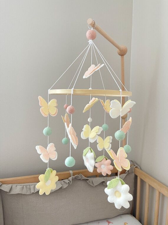 Handmade Butterfly Crib Mobile, Wool Felt Nur...