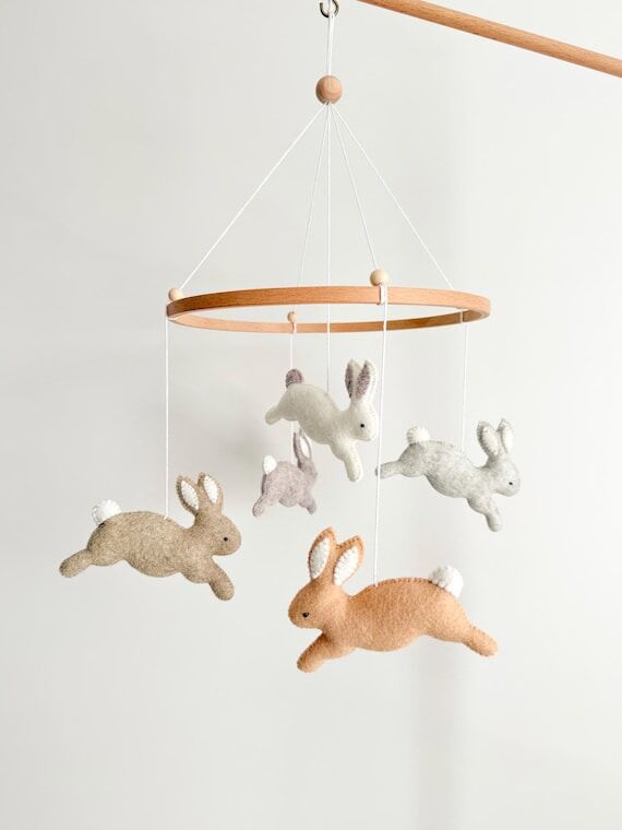 Handmade Bunny Felt Baby Mobile, Neutral Nurs...