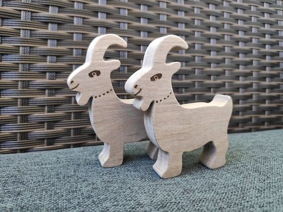 Wooden goat toy, Wooden goat figures, Waldorf...