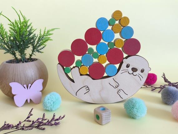 Wooden Otter Balancing Game, Montessori Stack...