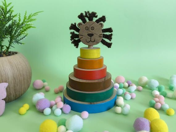 Wooden Lion Stacking Toy, Montessori Rainbow ...