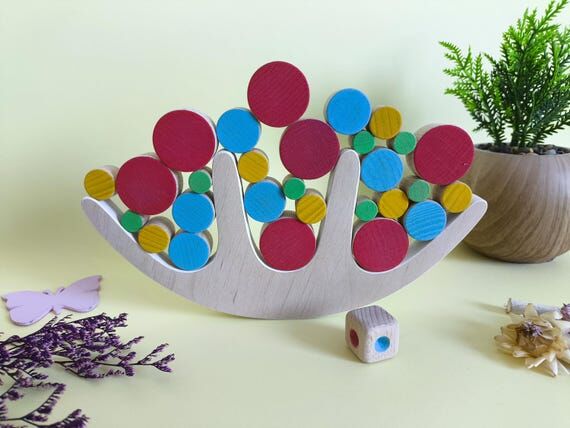 Wooden Balancing Game, Montessori Stacking To...