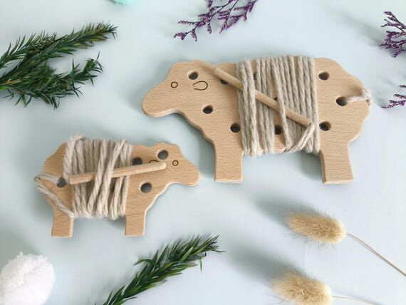 Wooden Lacing Sheep Toy, Montessori Sewing Ki...