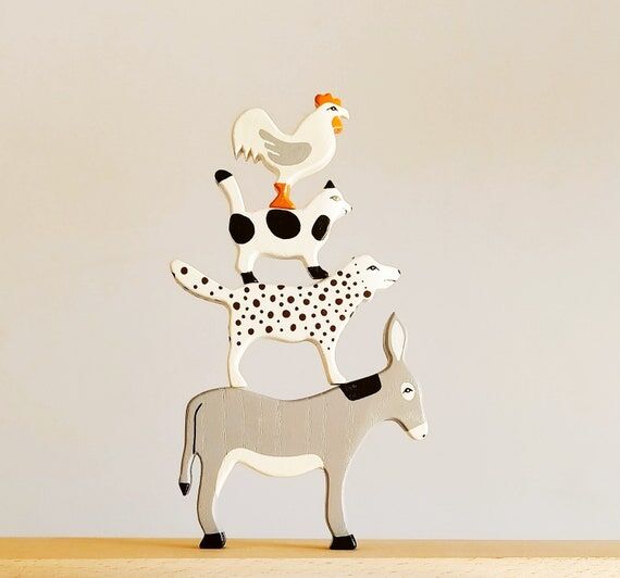 Bremen Town Musicians Toy: Handmade Wooden An...