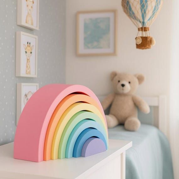 Wooden Rainbow Stacker, Montessori Toy, Paste...