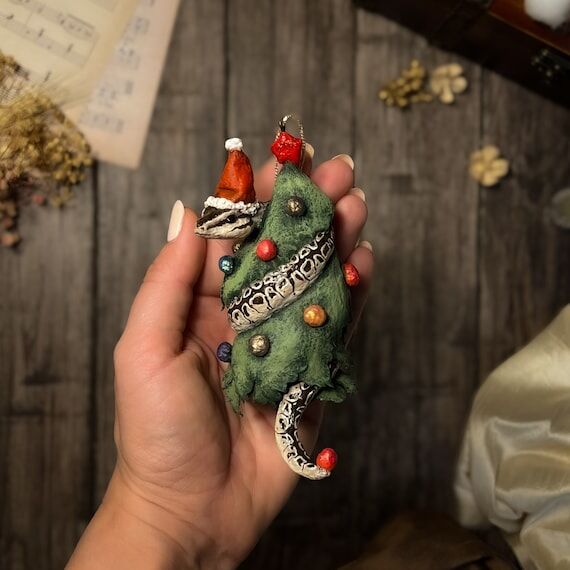 Spun Cotton Snake Christmas Ornament: Vintage...