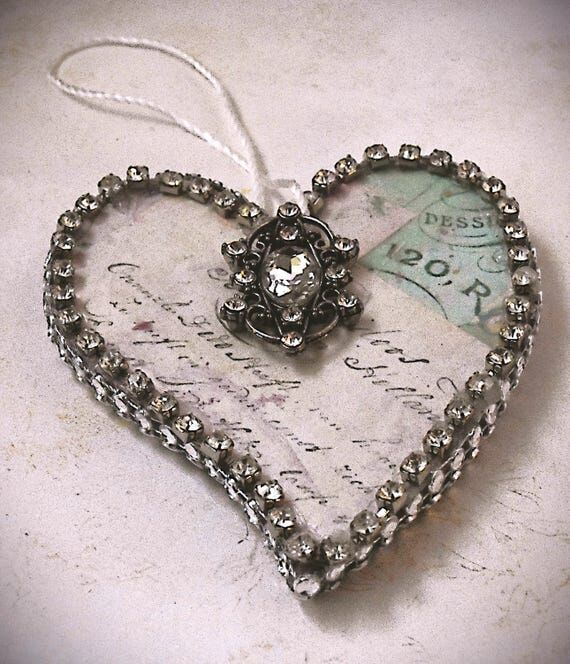 Handmade Vintage Shabby Chic Wooden Heart Orn...
