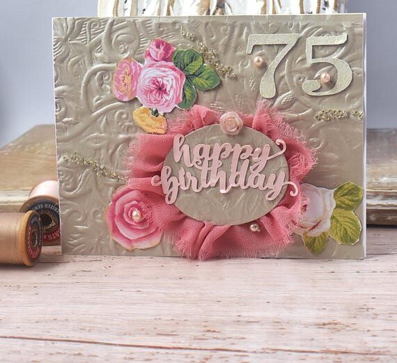 Any Age Birthday Floral Pink and Beige Handma...