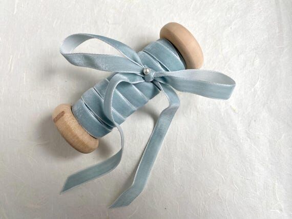 Dusty Blue Velvet Ribbon-LAST ONE-3/8 Inch-15...