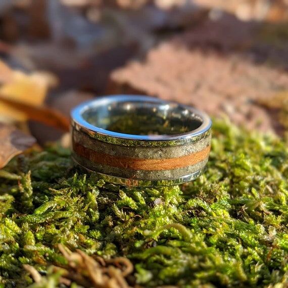 Mens Titanium Wedding Band: Texas Pecan & Per...