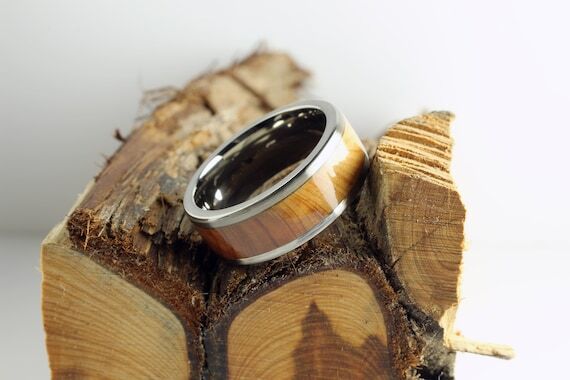 Titanium Mens Wedding Band: Cedar Wood Inlay ...