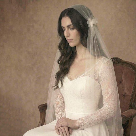 Juliet Cap Wedding Veil with Pearl Flowers ...