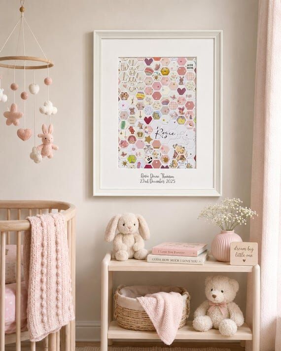 Hexagon collage frame made from your new baby...