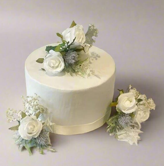 White Rose & Thistle Cake Flowers: Silk Weddi...