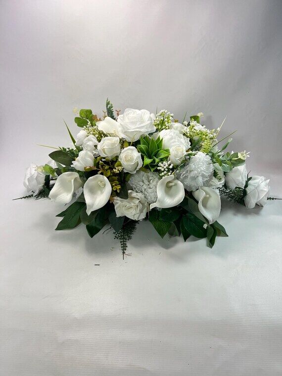 Artificial White Silk Casket Spray Coffin Top...