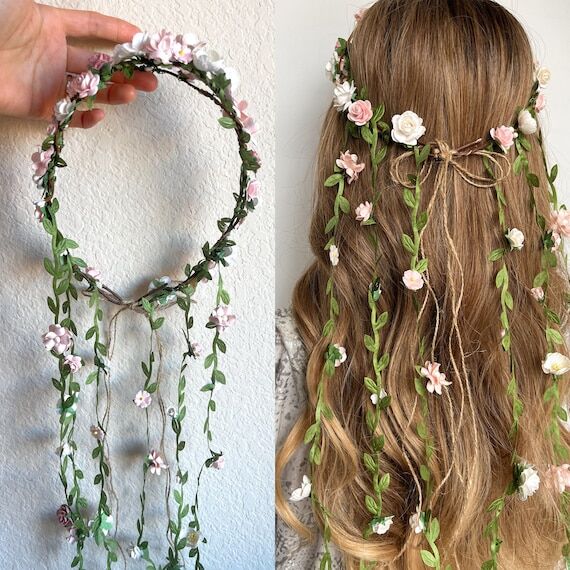 Romantic Hair Wreath, Prom Flower Crown with ...