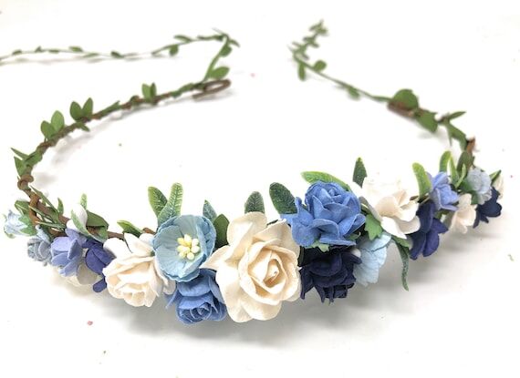 Blue Floral Wedding Crown: Faux Flower Halo H...