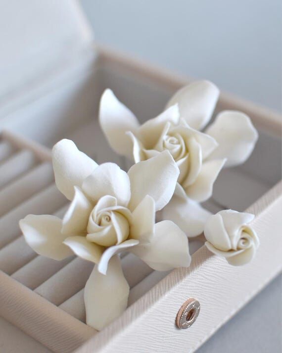 Ivory Gardenia Bridal Hair Pins – Wedding S...