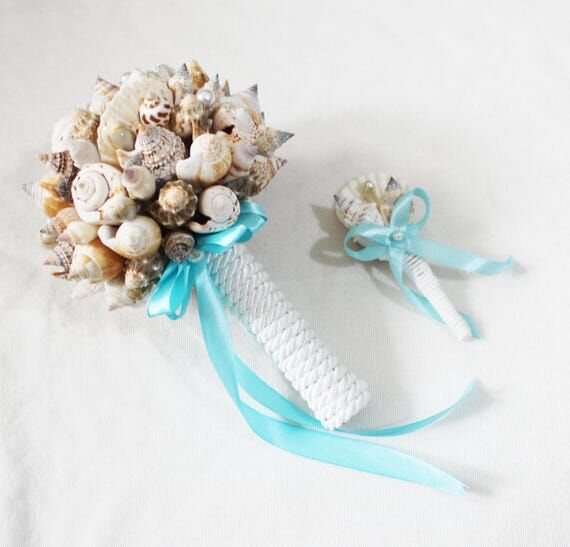 Shell Bouquet + Boutonniere , Bridal Bouquet ...