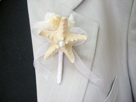 Shell Boutonniere Starfish, Wedding Sea Shel...