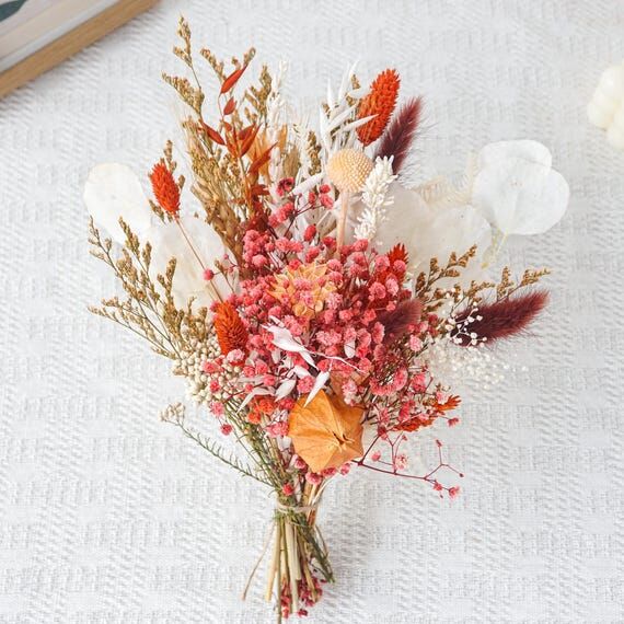 Autumn Burnt Orange Baby's Breath wheat Brida...