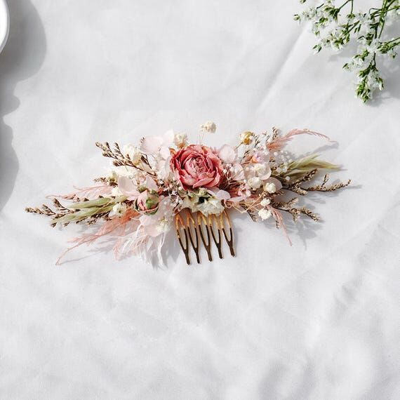 Boho bridal comb, Hair Comb,Rose hydrangeas f...
