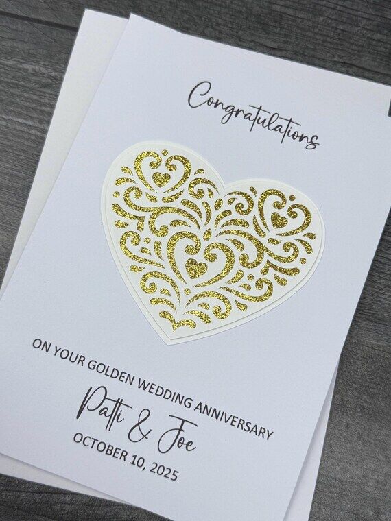 Golden Wedding Anniversary 50th Card With Hea...