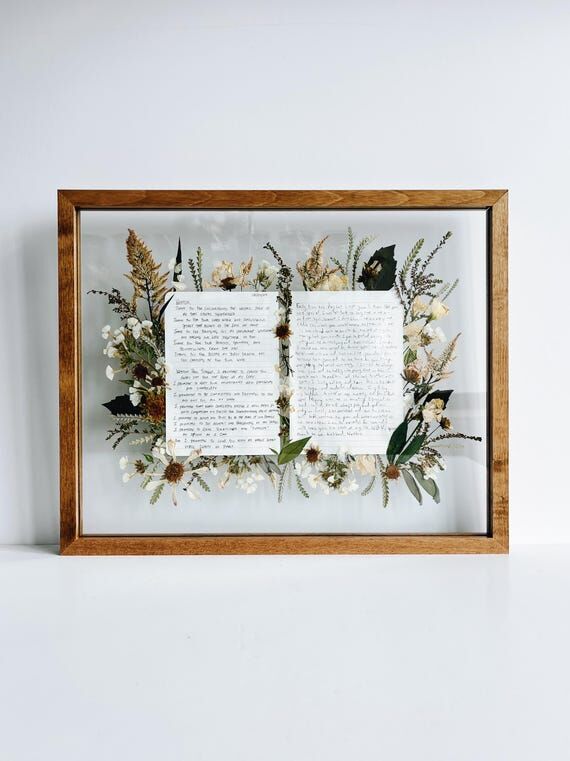 Pressed Flower Wedding Vow Art | Bouquet Pres...