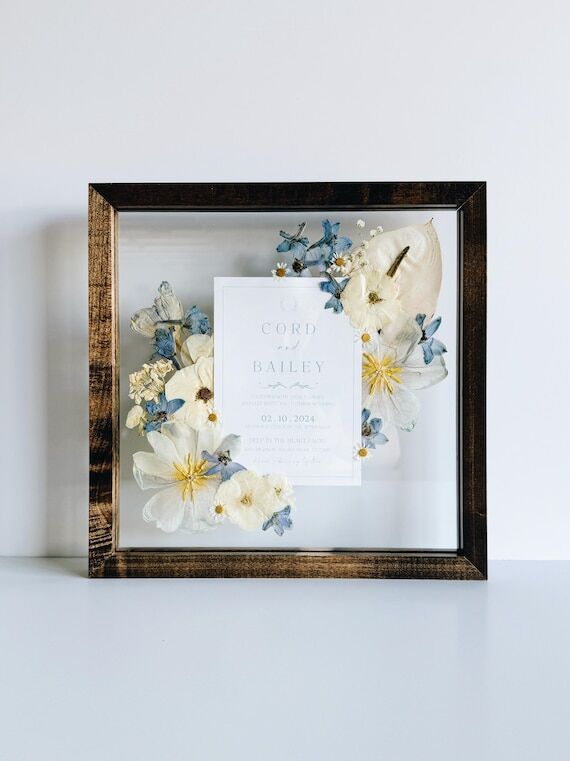 Pressed Flower Wedding Bouquet and Invitation...