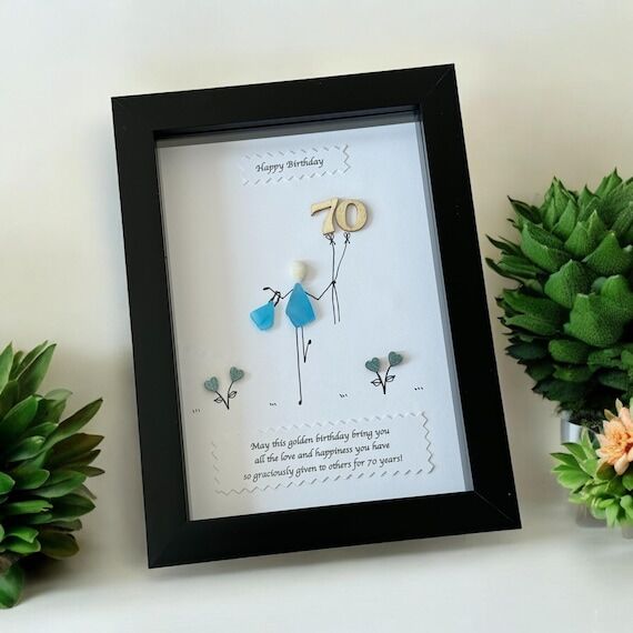 70th Birthday Pebble Art Picture, Personalize...