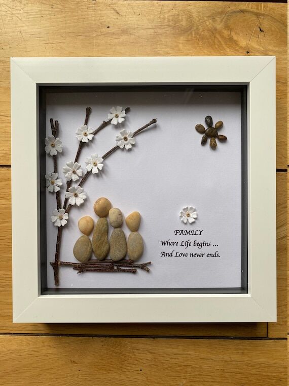 Personalized Family Pebble Art Picture, Handm...