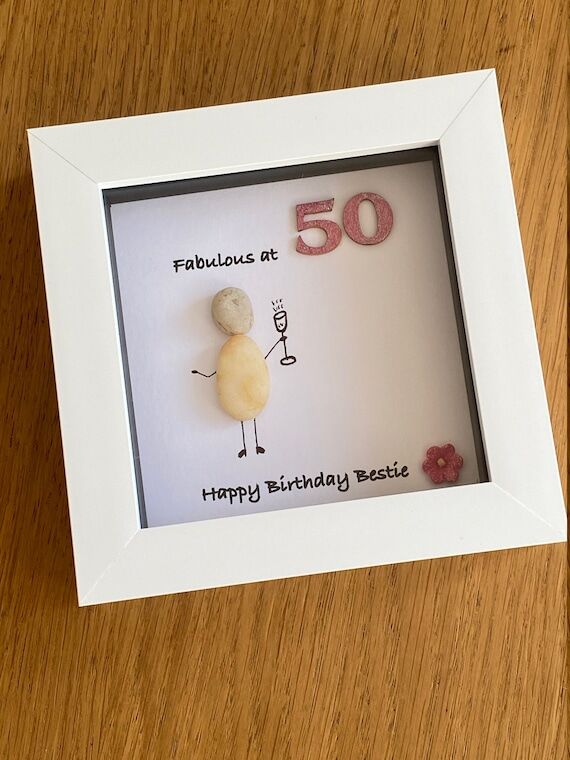 Handmade Pebble Art Birthday Frame, Personali...