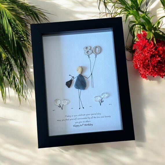 Personalised 80th Birthday Pebble Picture, Un...