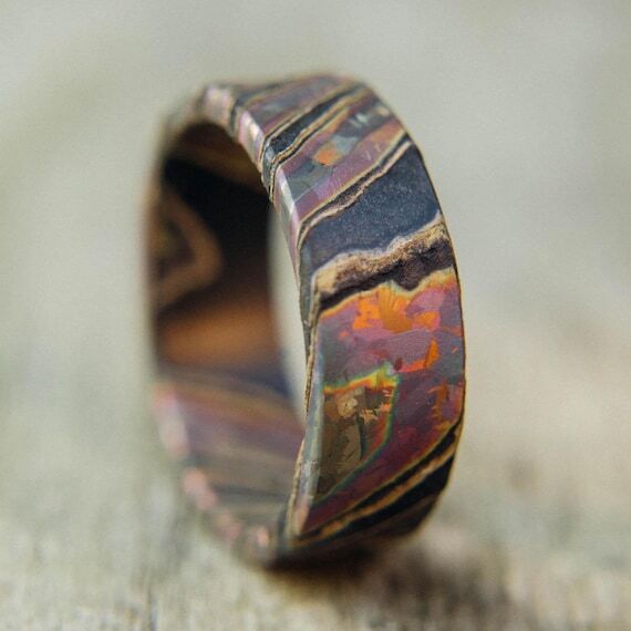 Mens Wedding Band, Iridescent Flame Anodized ...
