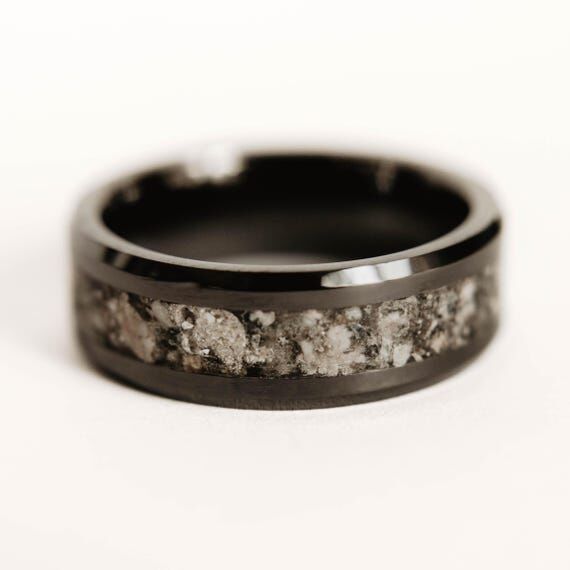 Cremation Ring, Black Ceramic Memorial Band, ...