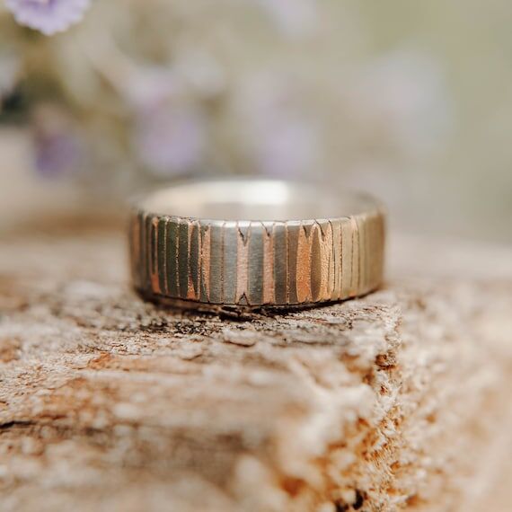 Etched Titanium-Niobium and Copper Wedding Ba...