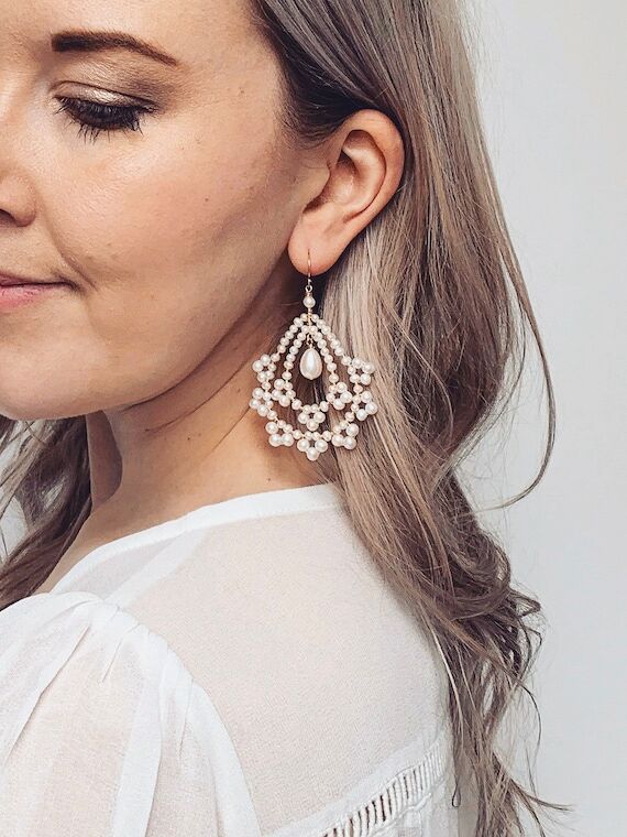 Handmade Boho Pearl Bridal Earrings: Statemen...