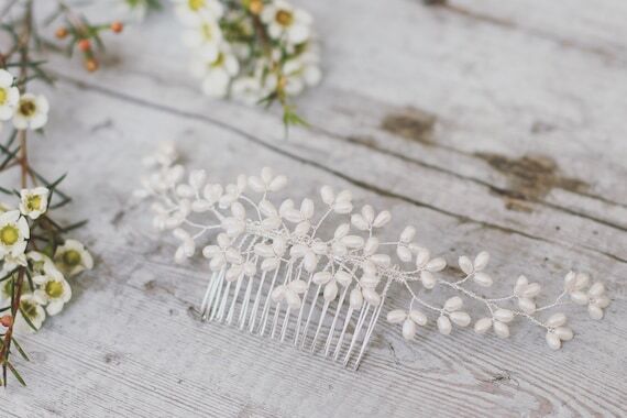 Freshwater Pearl Bridal Hair Comb: Handmade W...