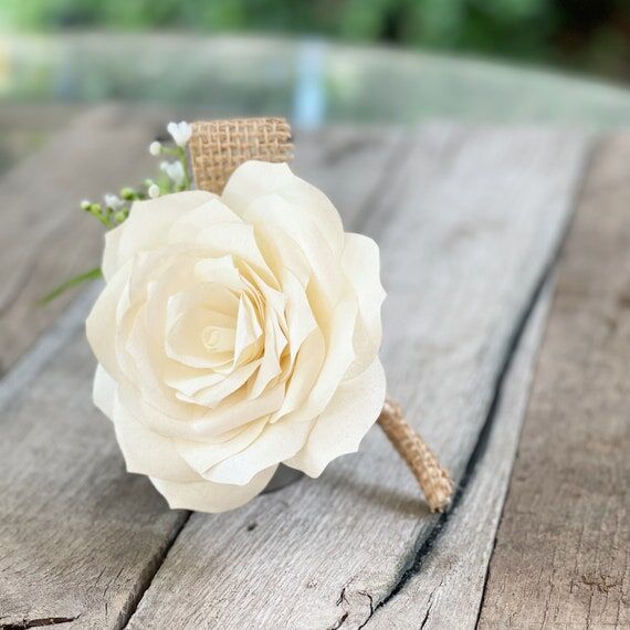 Paper Flower & Burlap Boutonniere - Shown in ...