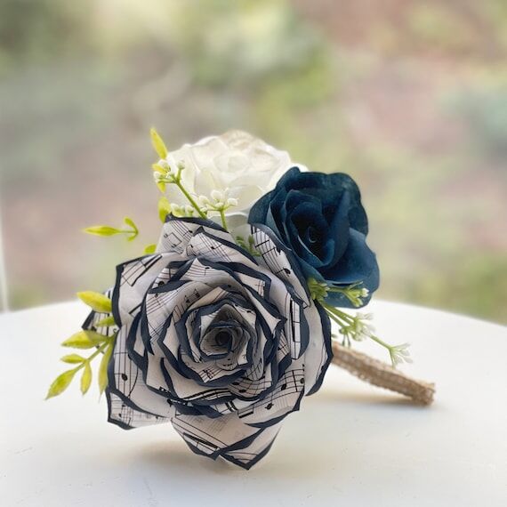 Music note paper rose boutonniere - Customiza...