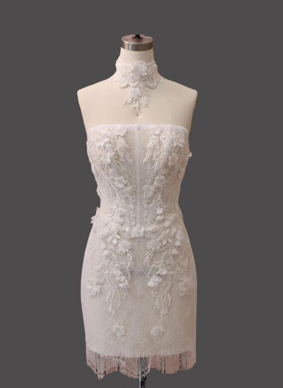 Super Fun Sassy 3D Lace Short Wedding Dress w...