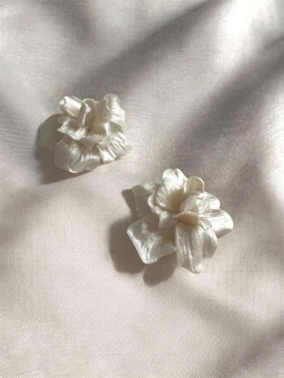 Bridal Flower Earrings: Hand-Sculpted Ivory, ...