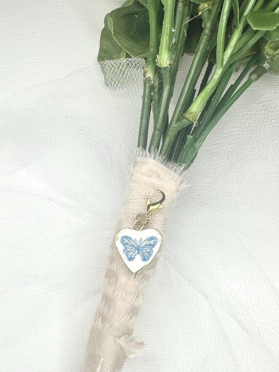 Blue butterfly charm for wedding bouquet, wed...