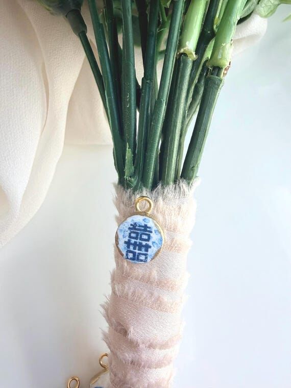 Double happiness charm for wedding bouquet, s...