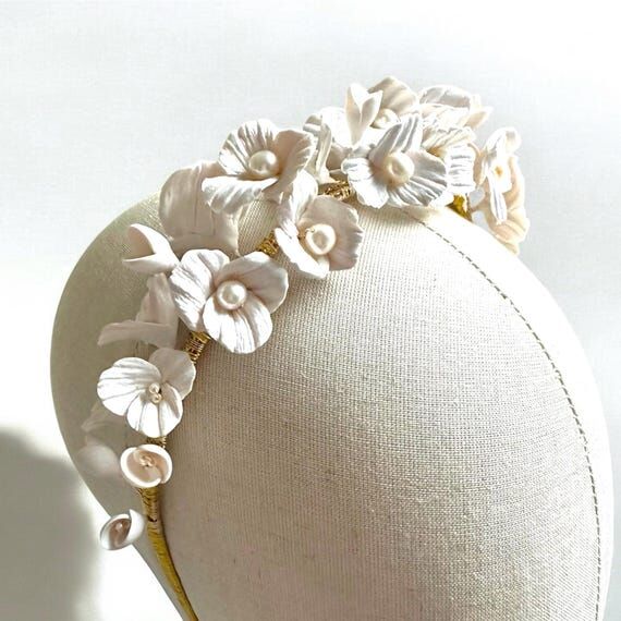 Handmade Pearl Bridal Headband: Ivory Flower ...