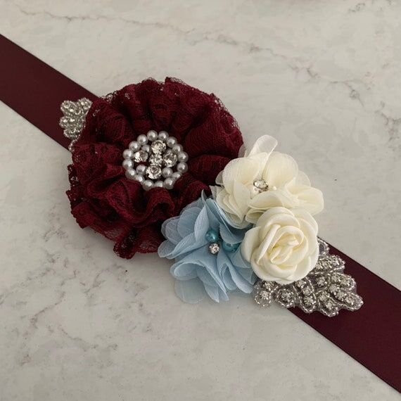 Burgundy Flower Maternity Sash: Rustic Rhines...