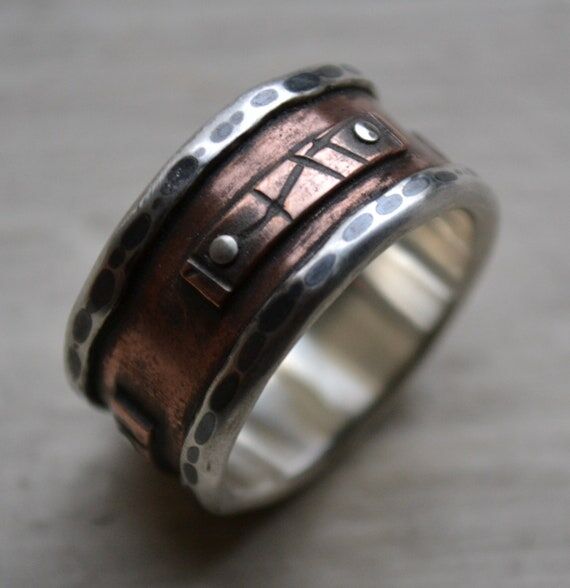 mens wedding band - rustic fine silver and co...
