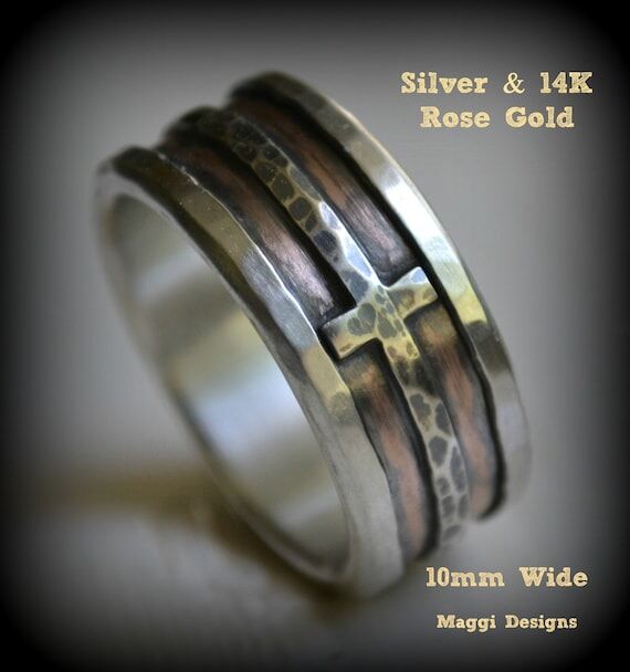 mens wedding band - fine silver copper and st...