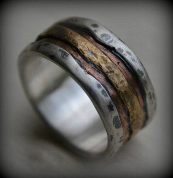 mens wedding band - rustic fine silver copper...